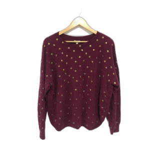 Garnet Hill Maroon Gold Crewneck Sweater Scalloped Edge Cashmere Women's XL GUC